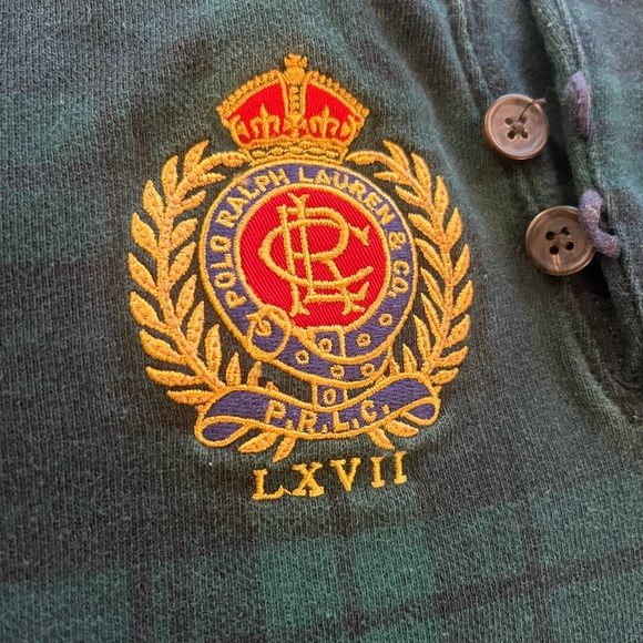 Tartan plaid polo Ralph Lauren crest sweatshirt boys size 7 - Picture 1 of 4